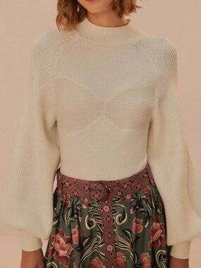 FARM Rio Off-White Knit Bodysuit Ivory Cream